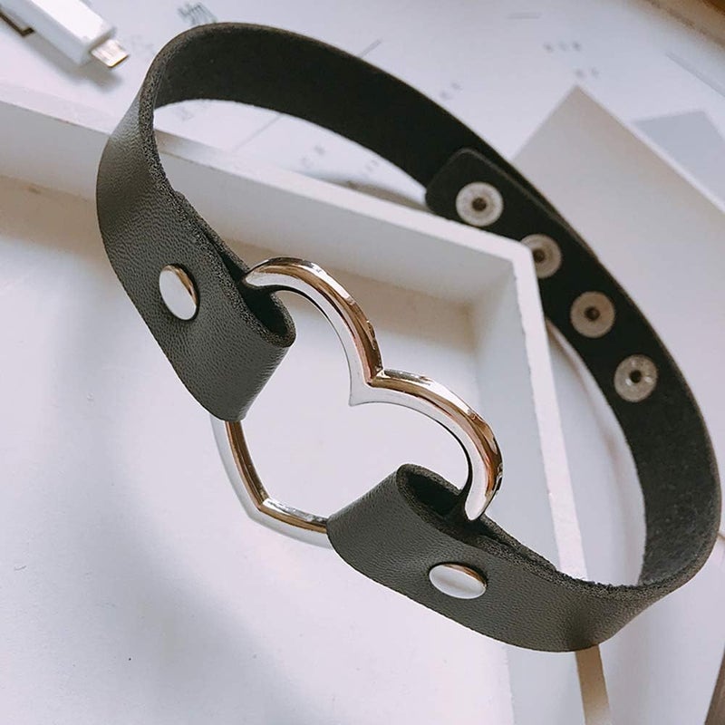 ETHOON Love Heart Adjustable Leather Choker Punk PU Necklace Goth Choker Soft Collar Chain for Women - Image 4